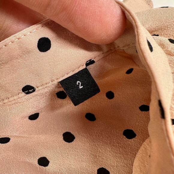 The Kooples Top 2 Pink Black Frilly Polka Dot Mod Retro Preppy Classic Silk - Picture 5 of 12